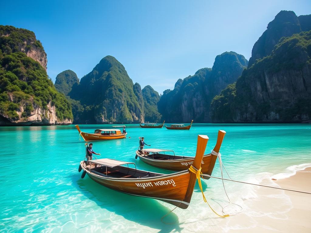 皮皮島瑪雅灣的碧藍海水和白沙灘，普吉島跳島熱門景點